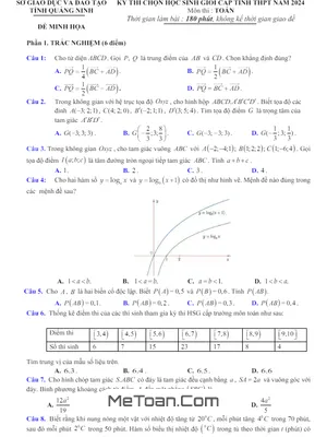 Đề minh họa thi HSG tỉnh môn Toán THPT năm 2024 sở GD&ĐT Quảng Ninh