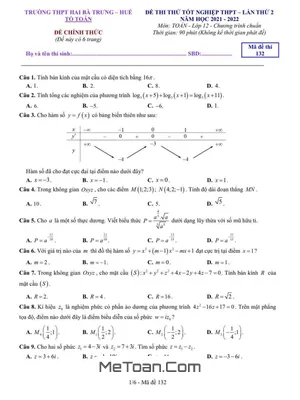 Đề thi thử Toán tốt nghiệp THPT 2022 lần 2 trường Hai Bà Trưng – TT Huế