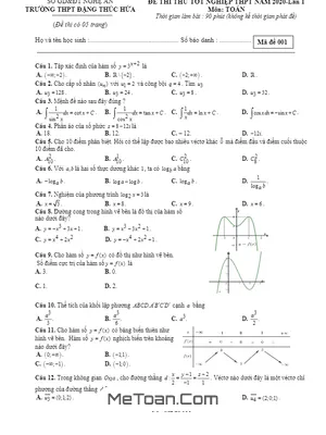 Đề thi thử tốt nghiệp THPT 2020 lần 1 môn Toán trường THPT Đặng Thúc Hứa – Nghệ An