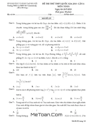 Đề thi thử Toán THPTQG 2018 trường THCS&THPT M.V Lômônôxốp – Hà Nội lần 4