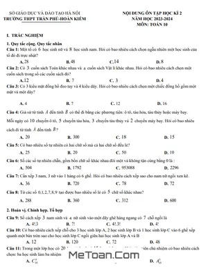 Ôn Tập Học Kì 2 Toán 10 Năm 2023 - 2024 Trường THPT Trần Phú - Hà Nội