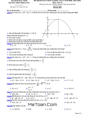 Đề khảo sát lần 2 Toán 10 năm 2021 - 2022 trường THPT Hàm Long - Bắc Ninh