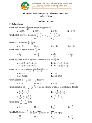 Đề Cương Ôn Tập Học Kì 2 Môn Toán Lớp 6 Năm 2022 - 2023 Trường TH & THCS Ngôi Sao Hà Nội