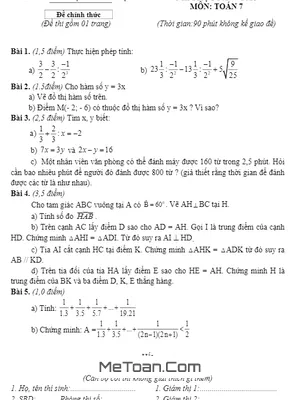 Đề thi HK1 Toán 7 năm học 2017 - 2018 phòng GD&ĐT Vĩnh Bảo - Hải Phòng