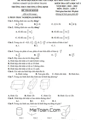 Đề Tham Khảo Giữa Kỳ 1 Toán 7 Năm 2022 - 2023 Trường THCS Trương Công Định - TP HCM