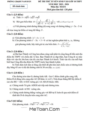 Đề thi thử Toán vào lớp 10 năm 2023 - 2024 phòng GD&ĐT Nam Đàn - Nghệ An