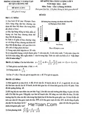 Đề kiểm tra Toán 9 lần 1 năm học 2024 - 2025 phòng GD&ĐT Chương Mỹ - Hà Nội