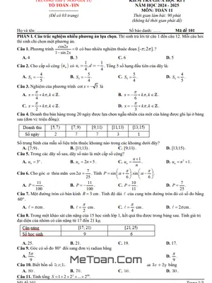 Đề giữa học kỳ 1 Toán 11 năm 2024 - 2025 trường THPT Ngô Gia Tự - Đắk Lắk