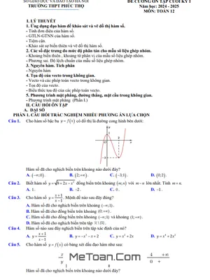 Đề Cương Ôn Tập Cuối Kỳ 1 Toán 12 Năm 2024 - 2025 Trường THPT Phúc Thọ - Hà Nội