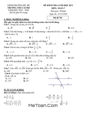 Đề Thi Cuối Học Kì I Toán 7 (2025–2026) Trường THCS Ái Mộ – Hà Nội: Tài Liệu Ôn Tập Chuẩn