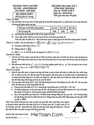 Đề Thi Học Kỳ 2 Toán 9 Năm 2025-2026 Trường THPT Chuyên Hà Nội - Amsterdam: Chuẩn Bị Cho Kỳ Thi Quan Trọng