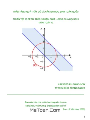 Tuyển Tập 10 Đề Thi Trắc Nghiệm Chất Lượng Giữa Kỳ II Môn Toán 10