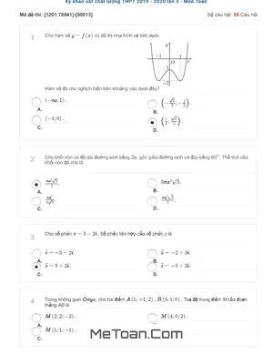 Đề khảo sát chất lượng Toán 12 lần 3 năm học 2019 - 2020 Sở GD&ĐT Hà Nội