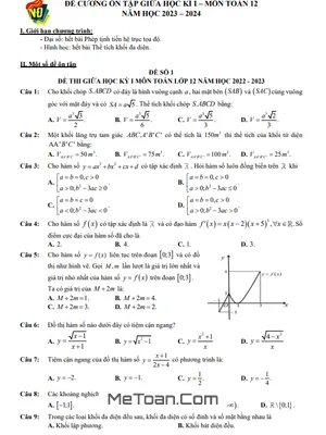 03 Đề Ôn Tập Giữa Kì 1 Toán 12 Năm 2023 - 2024 Trường THPT Việt Đức - Hà Nội