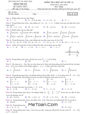 Đề thi học kỳ 2 Toán 12 năm học 2018 - 2019 sở GD&ĐT Bình Thuận