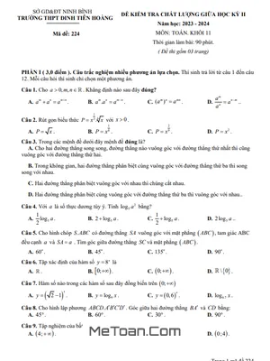 Đề Thi Giữa Kỳ 2 Toán 11 Năm 2023 - 2024 Trường THPT Đinh Tiên Hoàng - Ninh Bình