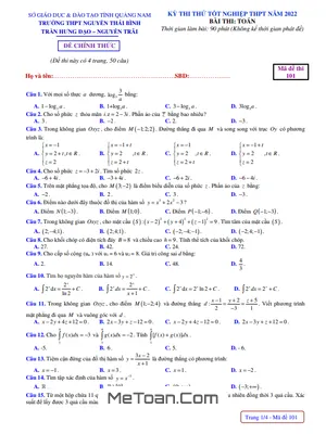 Đề thi thử tốt nghiệp THPT 2022 môn Toán liên trường THPT - Quảng Nam