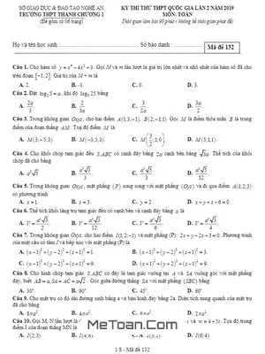 Đề thi thử Toán THPTQG 2019 lần 2 trường Thanh Chương 1 - Nghệ An