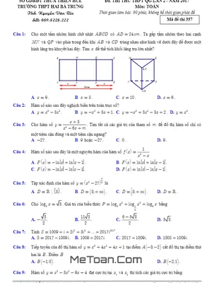 Đề Thi Thử THPT Quốc Gia 2017 Môn Toán - Trường THPT Hai Bà Trưng - TT. Huế Lần 2