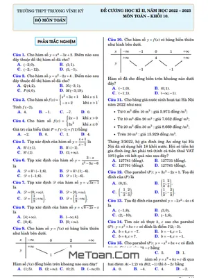 Đề cương ôn tập học kì 2 Toán 10 năm 2022 - 2023 trường THPT Trương Vĩnh Ký - Bến Tre