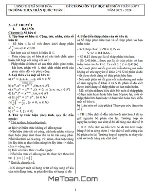 Đề Cương Ôn Tập Học Kì 1 Toán 7 Năm 2023 - 2024 Trường THCS Trần Quốc Tuấn - Khánh Hòa