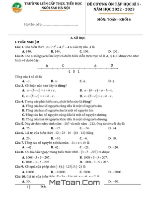 Đề Cương Ôn Tập Học Kì 1 Môn Toán Lớp 6 Trường TH & THCS Ngôi Sao Hà Nội Năm Học 2022 - 2023