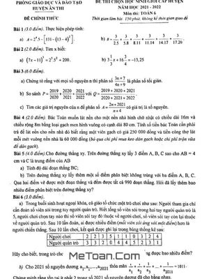 Đề thi học sinh giỏi huyện Toán 6 năm 2021 - 2022 phòng GD&ĐT Ân Thi - Hưng Yên