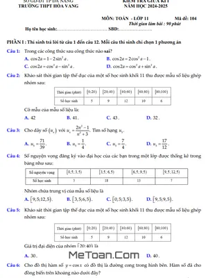 Đề Thi Giữa Kì 1 Toán 11 Năm 2024 - 2025 Trường THPT Hòa Vang - Đà Nẵng