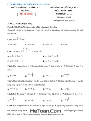 Bộ Đề Kiểm Tra Giữa Học Kì 2 Toán 7 Chân Trời Sáng Tạo Cấu Trúc Mới