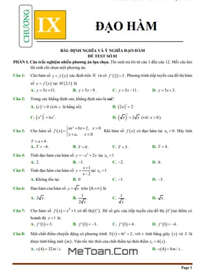 Đề Thi Thử & Bài Tập Đạo Hàm Toán 11 Có Lời Giải Chi Tiết