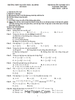 Đề cương Ôn tập Học kỳ 1 Toán 10 năm 2025 - 2026 THPT Nguyễn Trãi - Ba Đình