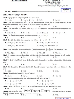 Đề thi học kỳ 2 Toán 10 năm 2022 - 2023 trường THPT Đoàn Thị Điểm - Quảng Ninh