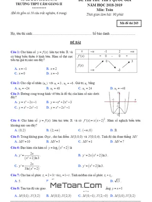 Đề thi thử THPT Quốc gia 2019 môn Toán trường Cẩm Giàng II - Hải Dương