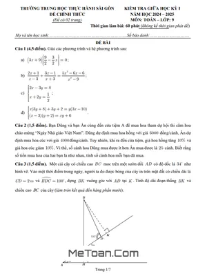 Đề Thi Giữa Học Kỳ 1 Môn Toán 9 (2024–2025) – Trường Trung Học Thực Hành Sài Gòn, TP. HCM