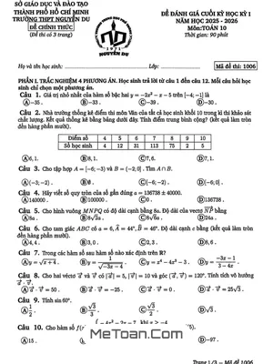Đề thi cuối học kỳ 1 Toán 10 năm học 2025 – 2026 trường THPT Nguyễn Du – TP.HCM
