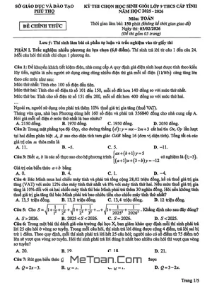 Đề Thi Chọn Học Sinh Giỏi Cấp Tỉnh Môn Toán 9 Năm 2025 – 2026 Sở GD&ĐT Phú Thọ
