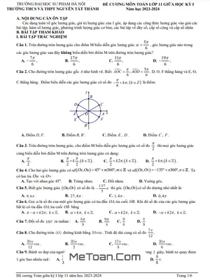 Đề Cương Toán 11 Giữa Kỳ 1 Năm 2023 - 2024 Trường Nguyễn Tất Thành - Hà Nội