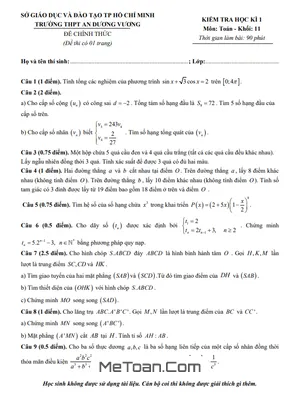 Đề thi HK1 Toán 11 năm 2019 - 2020 trường THPT An Dương Vương - TP HCM