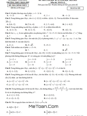 Đề thi cuối kỳ 2 Toán 12 năm 2022 - 2023 trường THPT Trần Phú - Vĩnh Phúc