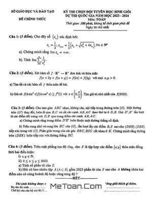 Đề chọn đội tuyển thi HSG QG môn Toán năm 2023 - 2024 sở GD&ĐT Bình Dương