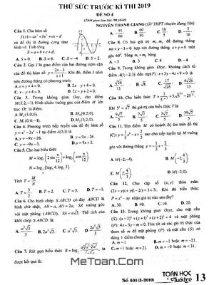 Đề thử sức trước kỳ thi THPT Quốc gia 2019 môn Toán – Toán Học Tuổi Trẻ (Đề số 4)