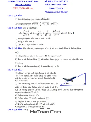 Đề thi học kì 1 Toán 9 năm 2020 - 2021 phòng GD&ĐT Sóc Sơn - Hà Nội