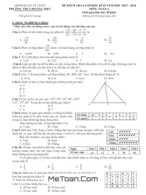 Đề Thi Học Kì 2 Toán 6 Năm 2023 - 2024 Trường THCS Hoàng Diệu - Hải Phòng