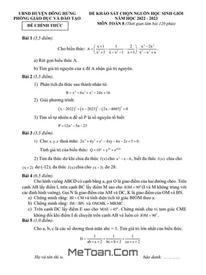 Đề thi học sinh giỏi Toán 8 năm 2022 - 2023 phòng GD&ĐT Đông Hưng - Thái Bình