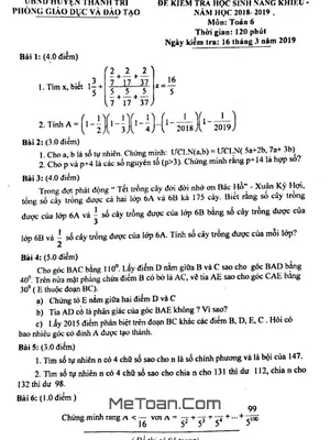 Đề thi học sinh năng khiếu Toán 6 năm 2018 - 2019 phòng GD&ĐT Thanh Trì - Hà Nội