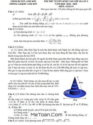Đề thi thử Toán vào lớp 10 lần 2 năm 2024 - 2025 phòng GD&ĐT Anh Sơn - Nghệ An