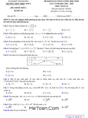 Đề khảo sát Toán 10 lần 1 năm 2024 - 2025 trường THPT Triệu Sơn 3 - Thanh Hóa