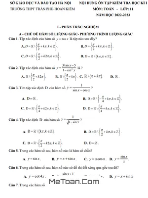 Ôn Tập Cuối Kì 1 Toán 11 Năm 2022 - 2023 Trường THPT Trần Phú - Hà Nội