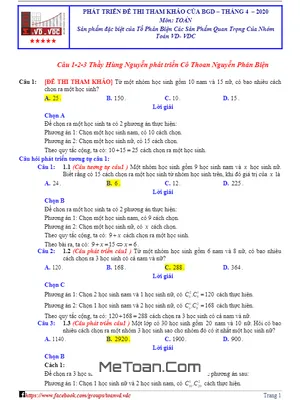Bộ Tài Liệu Phát Triển Đề Thi Tham Khảo THPT Quốc Gia 2020 Môn Toán