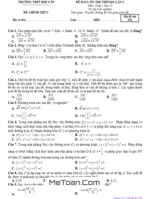 Đề KSCL Toán 11 Ôn Thi THPTQG 2020 Lần 2 Trường THPT Đội Cấn - Vĩnh Phúc